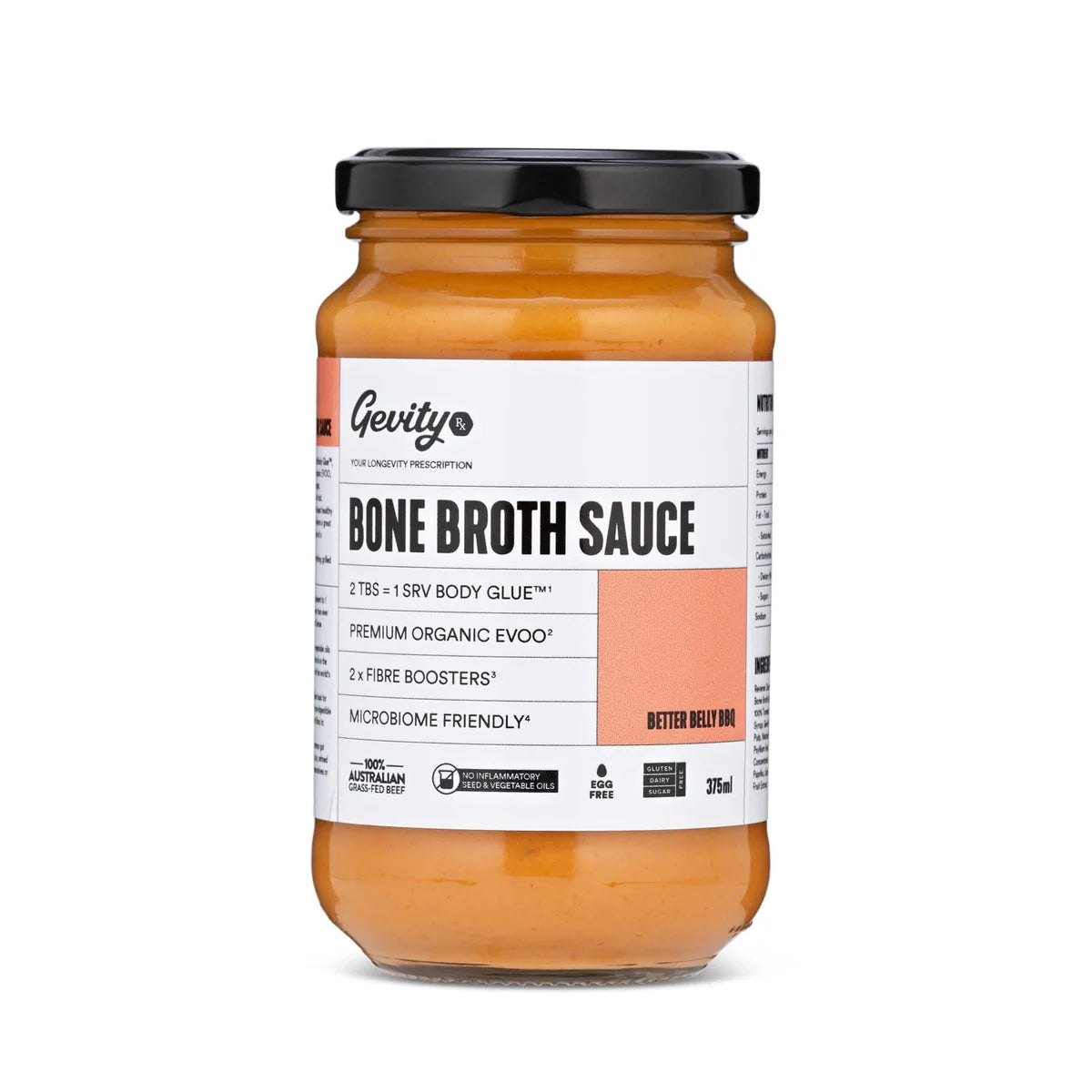 GEVITY BONE BROTH SAUCE BETTER BELLY BBQ 375ML